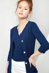 Long V-neck Cardigan - Marine