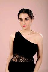 One Shoulder Black Annette Gown