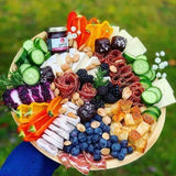 Dtocs Disposable Charcuterie Board - 12 Inch Round (25-50 Pcs) | USDA Certified Bio-based Palm Leaf Compostable Bamboo Platter Look Serving Tray