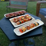 Dtocs Palm Leaf Disposable Sushi, BBQ Platter Tray 13"x4" (Pack 25) | Bamboo Look Party Platters