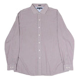 TOMMY HILFIGER Mens Red & White Slim Fit Shirt L Cotton Classic Button Collar