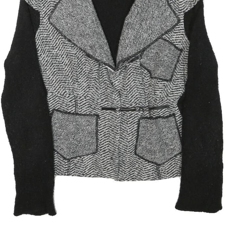 KOSMIKA Womens Black & Grey Button Wool Blend Jacket M Herringbone Pattern