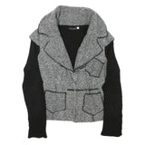 KOSMIKA Womens Black & Grey Button Wool Blend Jacket M Herringbone Pattern