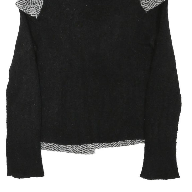 KOSMIKA Womens Black & Grey Button Wool Blend Jacket M Herringbone Pattern