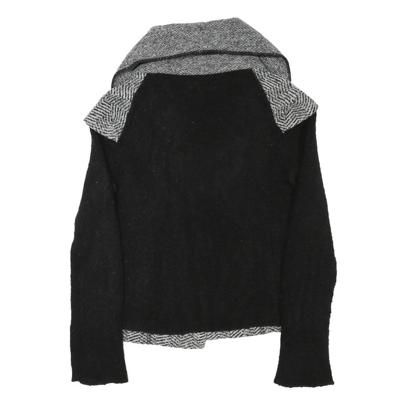 KOSMIKA Womens Black & Grey Button Wool Blend Jacket M Herringbone Pattern