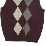 DOCKERS Mens Maroon & Grey Argyle Pattern Pullover V-Neck Acrylic Jumper M