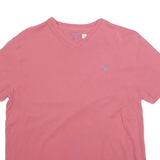 POLO RALPH LAUREN Mens Pink V-Neck Cotton Blend T-Shirt M Short Sleeve Classic