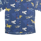 PACIFIC LEGEND Mens Blue Aircraft Print Shirt M Cotton Casual Summer