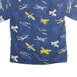 PACIFIC LEGEND Mens Blue Aircraft Print Shirt M Cotton Casual Summer
