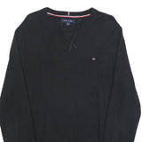 TOMMY HILFIGER Mens Black Plain Cotton Crew Neck Basic Knit Jumper L
