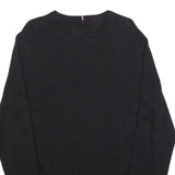 TOMMY HILFIGER Mens Black Plain Cotton Crew Neck Basic Knit Jumper L