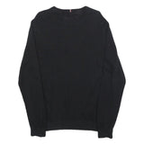TOMMY HILFIGER Mens Black Plain Cotton Crew Neck Basic Knit Jumper L