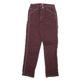 DICKIES Womens Jeans Burgundy Slim Straight Cotton Blend W26 L29 Workwear Style