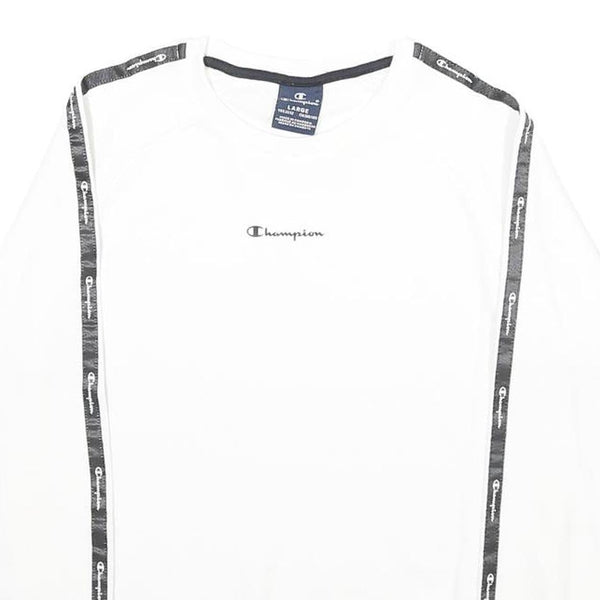 CHAMPION Boys White Sweatshirt Crew Neck 11-12Y Branded Tape Logo