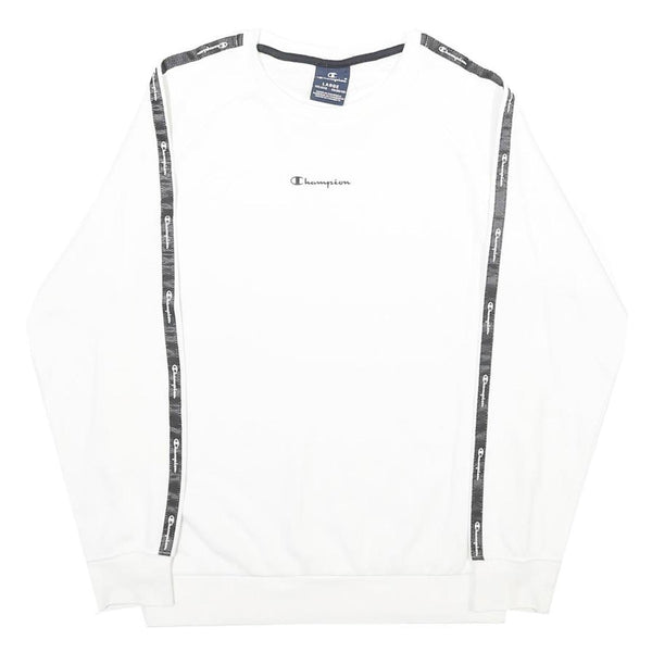 CHAMPION Boys White Sweatshirt Crew Neck 11-12Y Branded Tape Logo