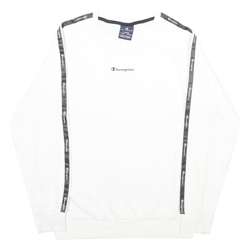 CHAMPION Boys White Sweatshirt Crew Neck 11-12Y Branded Tape Logo