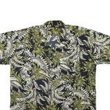 Mens Black Green Floral Print Cotton Blend Shirt XL Short Sleeve Casual Tropical