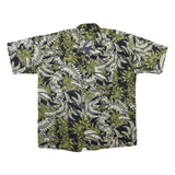 Mens Black Green Floral Print Cotton Blend Shirt XL Short Sleeve Casual Tropical