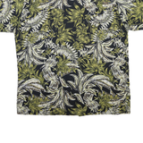 Mens Black Green Floral Print Cotton Blend Shirt XL Short Sleeve Casual Tropical