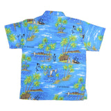 PINA Mens Blue Caribbean Print Shirt M Tropical Holiday Casual Summer