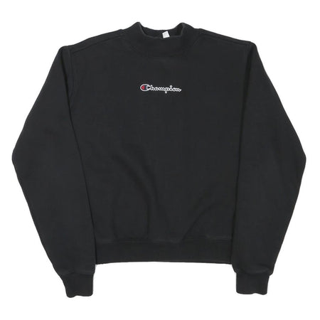 CHAMPION Mens Black Cotton Blend Sweatshirt S Crew Neck Pullover Logo