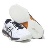 ASICS Gel-Dedicate Womens Lace-Up Trainers White Black & Orange Leather UK 5