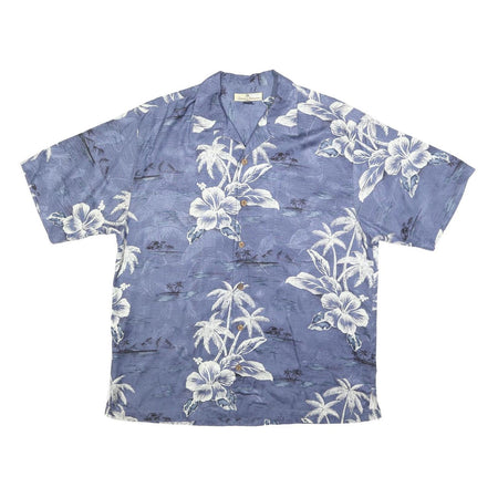 TOMMY BAHAMA Mens Blue Hawaiian Silk Shirt M Tropical Floral Print Relaxed Fit
