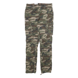 SCHOTT Mens Slim Cotton Blend Green Camouflage Cargo Trousers W29 L32 Utility