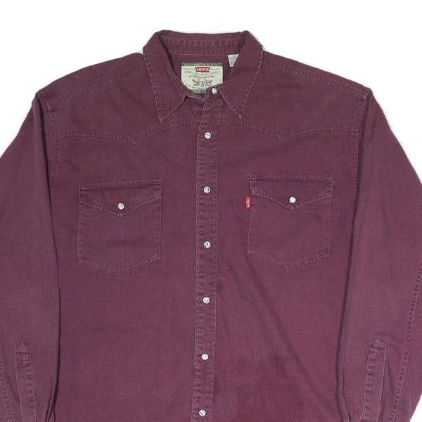 LEVI'S Mens Maroon Western Shirt L Relaxed Fit Cotton Blend Long Sleeve Button