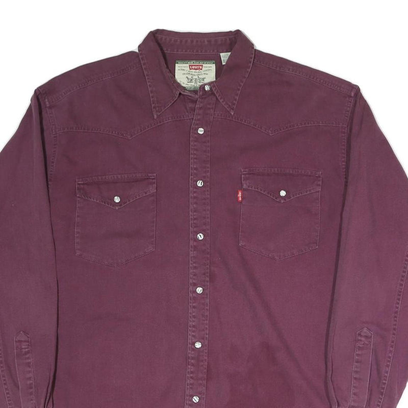 LEVI'S Mens Maroon Western Shirt L Relaxed Fit Cotton Blend Long Sleeve Button