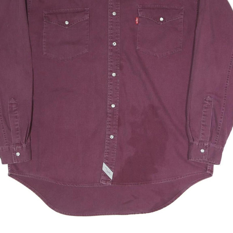 LEVI'S Mens Maroon Western Shirt L Relaxed Fit Cotton Blend Long Sleeve Button
