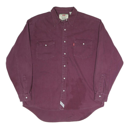 LEVI'S Mens Maroon Western Shirt L Relaxed Fit Cotton Blend Long Sleeve Button
