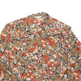 Womens Beige & Orange Floral Blouse Long Sleeve Collared L Polyester Blend