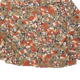 Womens Beige & Orange Floral Blouse Long Sleeve Collared L Polyester Blend