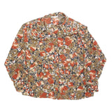 Womens Beige & Orange Floral Blouse Long Sleeve Collared L Polyester Blend