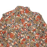 Womens Beige & Orange Floral Blouse Long Sleeve Collared L Polyester Blend