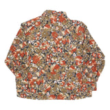 Womens Beige & Orange Floral Blouse Long Sleeve Collared L Polyester Blend