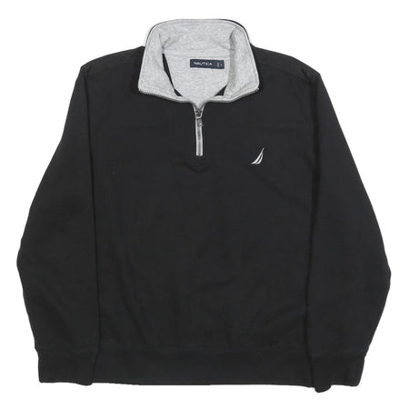 NAUTICA Mens Black & Grey Zip Neck L Cotton Blend Sweatshirt Casual Pullover