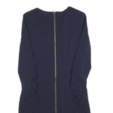 WHISTLES Womens Navy Blue Day Dress Silk Blend Plain Long Sleeve Knee Length UK