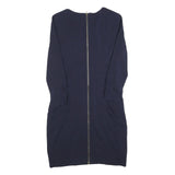 WHISTLES Womens Navy Blue Day Dress Silk Blend Plain Long Sleeve Knee Length UK