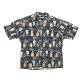 BATIK BAY Mens Black & Beige Printed Cotton Shirt XL Casual Summer Button Up