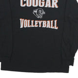 GILDAN Mens Black Cougar Volleyball Long Sleeve Crew Neck Cotton T-Shirt L