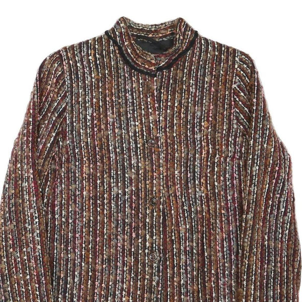 Womens Brown Button Jacket S Polyester Blend Striped Vintage Style Elegant