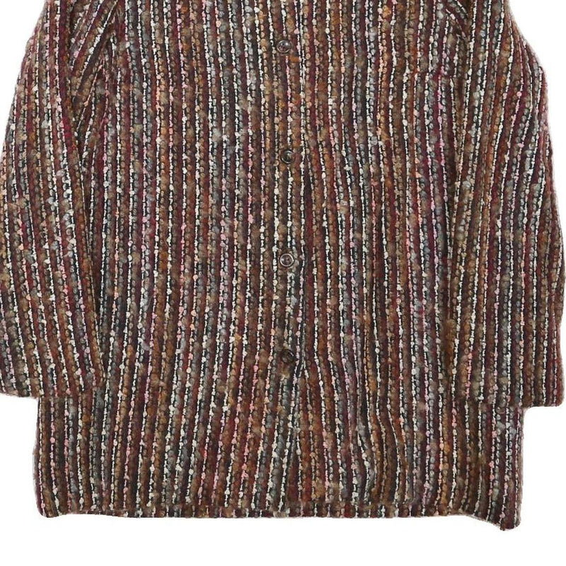 Womens Brown Button Jacket S Polyester Blend Striped Vintage Style Elegant