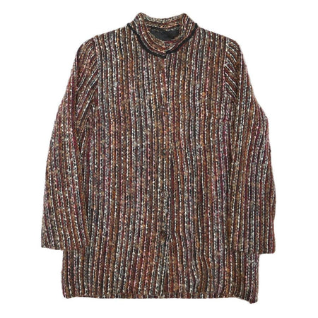 Womens Brown Button Jacket S Polyester Blend Striped Vintage Style Elegant