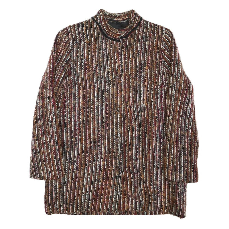 Womens Brown Button Jacket S Polyester Blend Striped Vintage Style Elegant