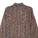 Womens Brown Button Jacket S Polyester Blend Striped Vintage Style Elegant