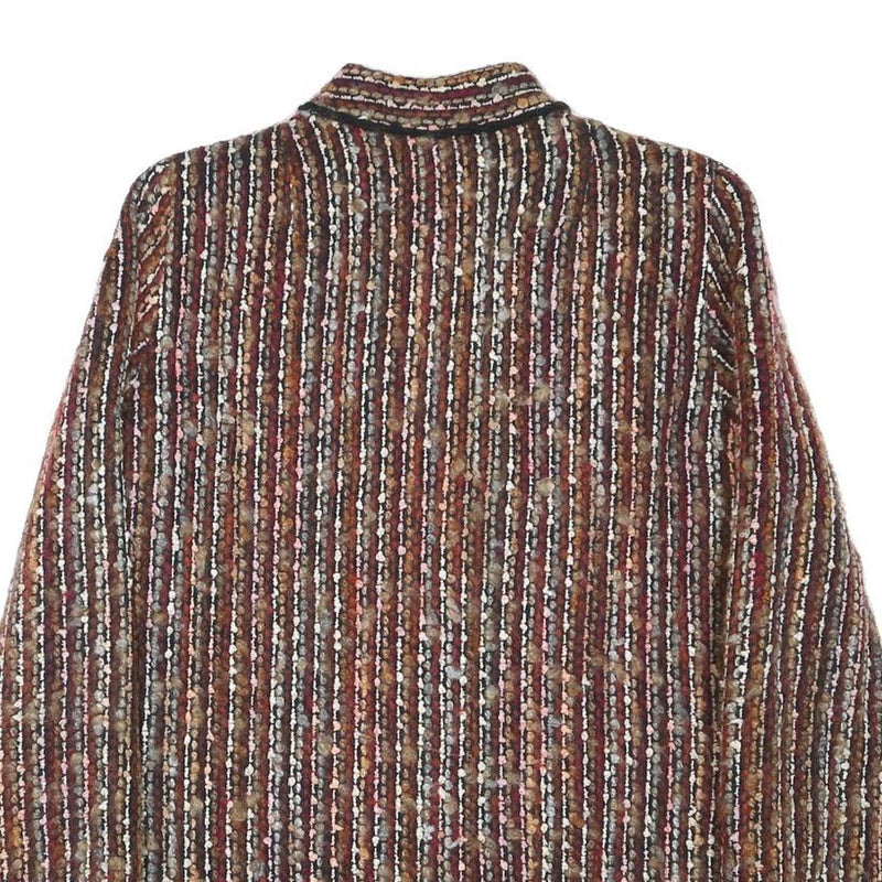 Womens Brown Button Jacket S Polyester Blend Striped Vintage Style Elegant