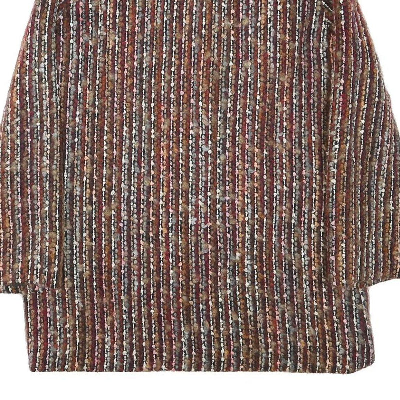 Womens Brown Button Jacket S Polyester Blend Striped Vintage Style Elegant