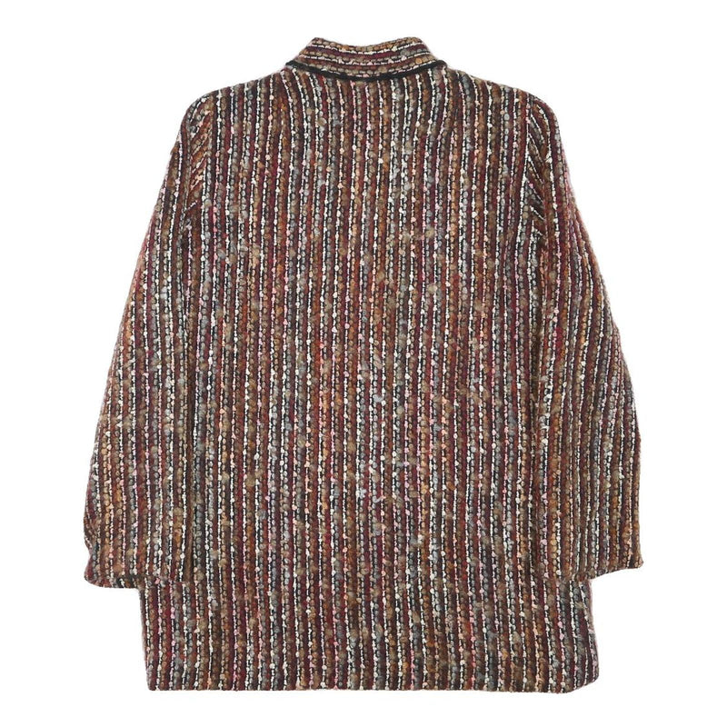 Womens Brown Button Jacket S Polyester Blend Striped Vintage Style Elegant